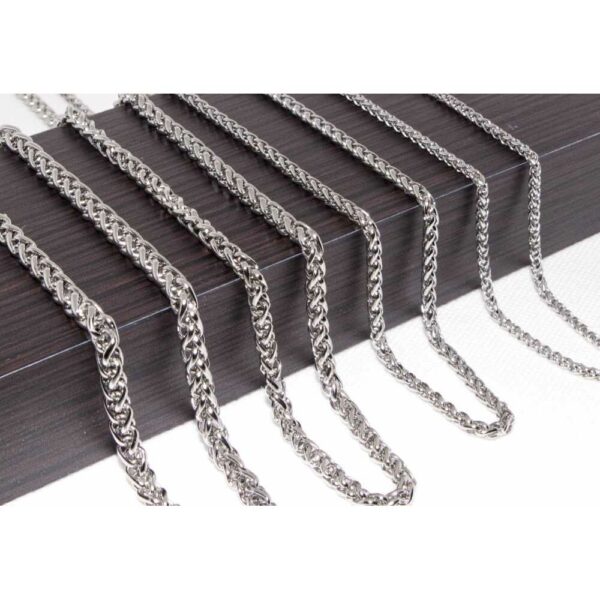 Damen/Herren Edelstahl Kette im Zopfmuster 3 - 6 mm breit, silberfarben 3mm