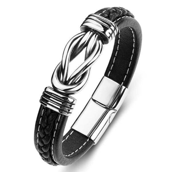 Lederarmband mit Edelstahldesign und Flechtung, Magnetverschluss Farbe schwarz 22cm