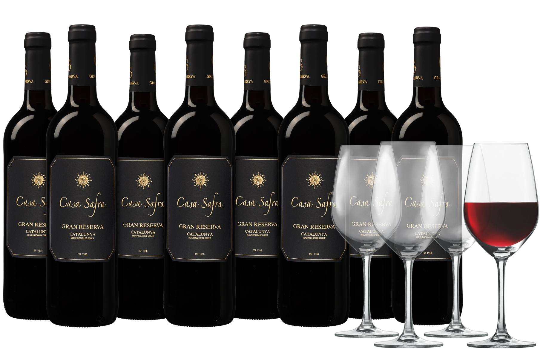Weinpaket - 8x Casa Safra Black Label Gran Reserva + 4 Gläser - die Weinbörse