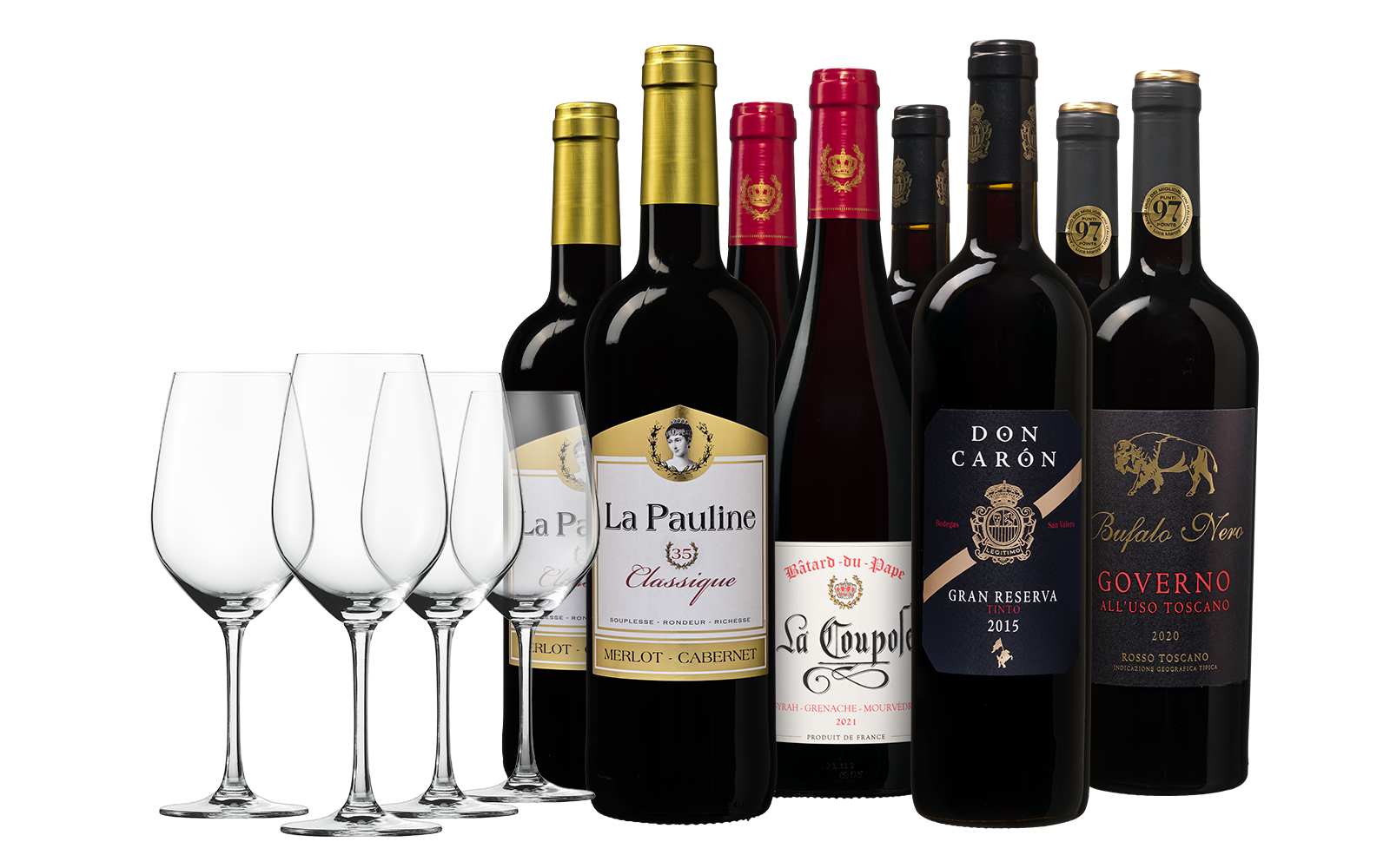 Luxuriöses Weinpaket + Gläser - die Weinbörse
